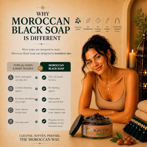 Moroccan Black Soap with Argan Oil - Unscented Body Exfoliating Scrub 16 Oz - Zakia's Morocco