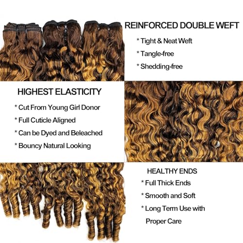 Water Wave Burmese Curly Human Hair Bundles - Honey Blonde Ombre 26 Inch P4/27