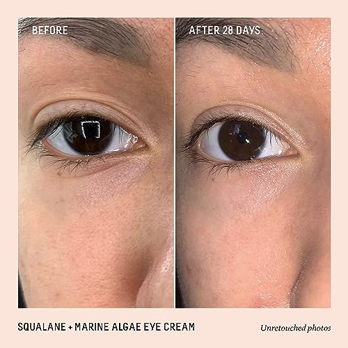 BIOSSANCE Squalane and Marine Algae Eye Cream - Anti-Aging Under Eye Cream for Fine Lines, Wrinkles, and Puffiness - Hydrating & Lifting Formula with Hyaluronic Acid and Paracress Extract - 0.5 Ounce