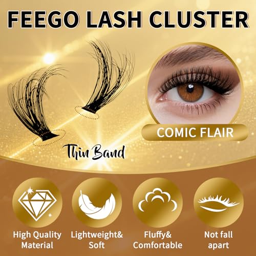 FEEGO Fluffy Eyelash Extensions Kit With Cluster Lashes, Eyelashes Extensions Kit 40D+50D 9-16mm DIY Lash Thick, Individual Lashes, Double-headed mascara brush, Remover (4050D Charming Kit)