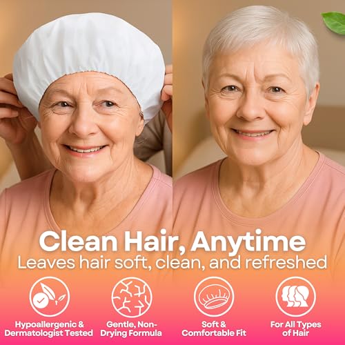 Shampoo Caps No Rinse, Gifts for Bedridden Women, Shower Caps for Women Disposable, No Rinse Shampoo Cap, Best Gifts for Bedridden Elderly (Pack of 12)