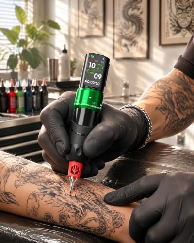 Poseidon Wireless Tattoo Gun Kit with 2 Batteries - Green Variation