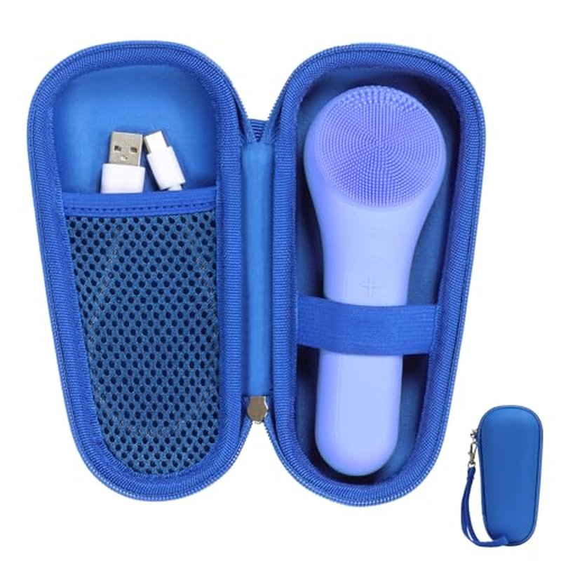 Hard Carry Case Compatible with N?graCoola CLIE Sonic Facial Cleansing Brush, Waterproof Case Storage Carrying Holder Fits for Silicone Face Scrubber and Charging Cable (Box Only), Blue