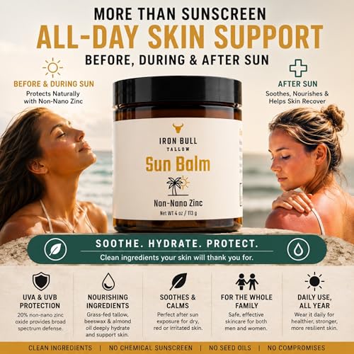 Mineral Sunscreen Balm with Zinc Oxide & Tallow - Reef-Safe, SPF 20, 4 oz