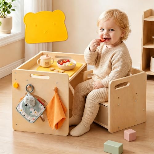 STEPLAY Montessori Adjustable Table & Chair Set for 1-3 Years – With Storage Box, Mat & Log Variation