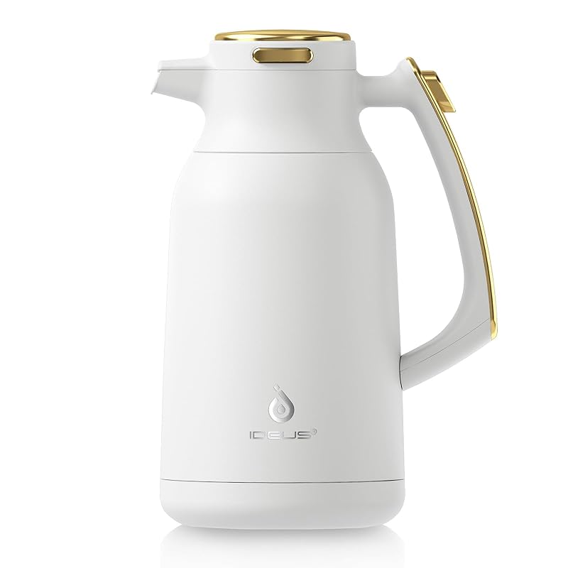 IDEUS 68oz Thermal Coffee Carafe - White-Gold Beverage Dispenser (67.6 oz variant)