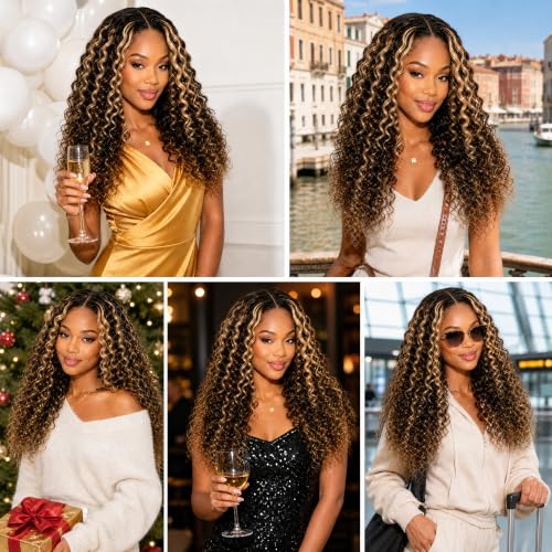 Human Hair Highlight Kinky Curly Bundles - Brazilian P1B/27 Ombre Blonde, 20-24 Inch Variation #P1B/27-J-20-22-24