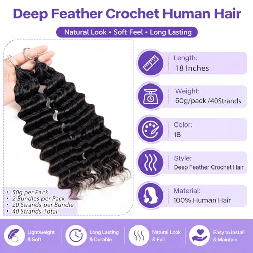 Human Crochet Hair 18 Inch Miracle Knots for Black Women - 1B