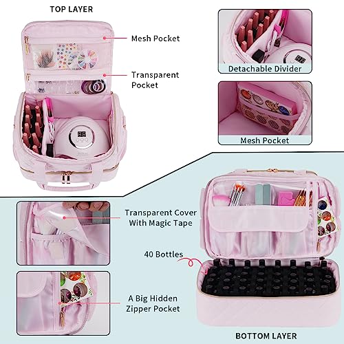 Pink Nail Polish Organizer Case - Holds 50 Bottles with Travel Handles