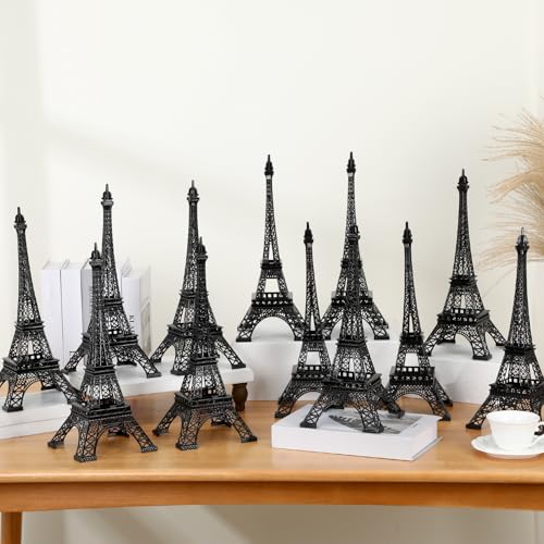 Therwen 15-Inch Black Eiffel Tower Centerpieces - Pack of 12 Decorative Metal Figurines