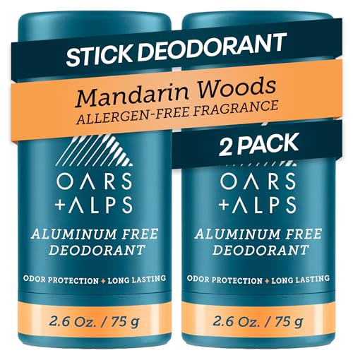 Oars + Alps Aluminum Free Men's Deodorant Clear No Residue Mandarin Woods 2pk