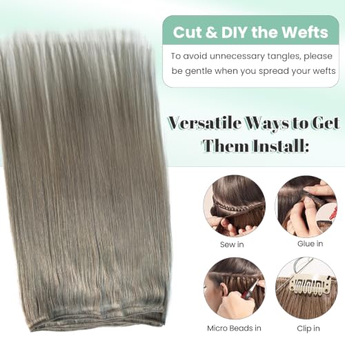 Grey Silver 12 Inch Sew In Human Hair Extensions Weft - Full & Thick