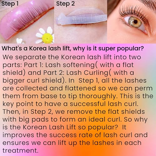 Korean Lash Lift Kit Korea Eyelash Lifting Starter Set With Flat Shields Perming Lash Evenly Improve Success Of Lash Perm Curling Eyelashes Thoroughly Professional Salon 15 Applications Sachet (Rose)