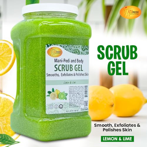 SPA REDI ? Lemon & Lime Pumice Scrub Gel, Exfoliating, Hydrating & Nourishing, Infused with Hyaluronic Acid, Amino Acids, Panthenol and Comfrey Extract for Glowy Smooth Skin ? 128oz Gallon