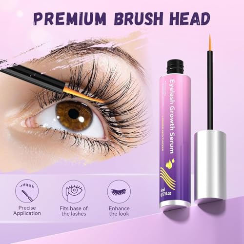 Eyelash Growth Serum with Gentle Formula for Longer, Thicker, Voluminous Lashes - Safe for Sensitive Eyes, Vegan, Natural & Cruelty-Free (5ml)