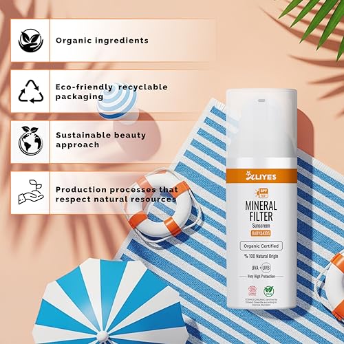 ALIYES SPF 50+ Organic Baby&Kids Mineral Sunscreen ? Safe for Babies - Water Resistant Sun Cream ? Broad Spectrum UVA/UVB Sun Protection ? Vegan Baby Sunscreen Lotion, 1.69 FL