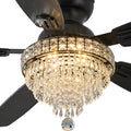 Crystal Ceiling Fan with Light - 50 Inch Black Fandelier with Remote Control - Low Profile Modern Fan