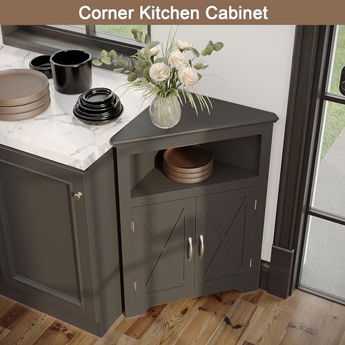 Black Corner Storage Cabinet with Barn Door Design - ChooChoo