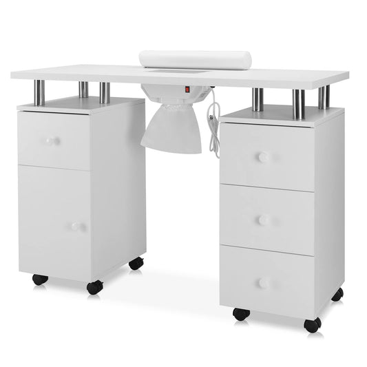 OmySalon Manicure Table Nail Desk for Nail Tech, Nail Table Beauty Salon Station w/Electric Dust Collector Acetone Resistant w/Lockable Wheel,Arm Rest