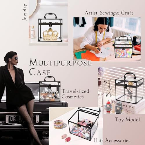 Costravio Clear Makeup Case with Crown Design, Black Travel Organizer for Beauty & Toiletries
