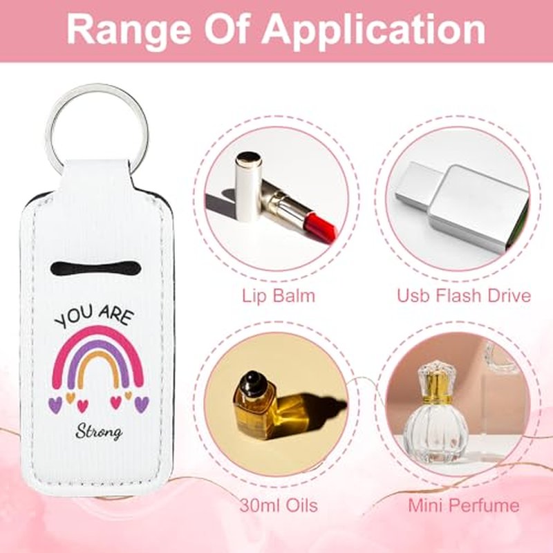 40 Pcs Rainbow Lipstick Holder with Inspirational Words Clip on Lip Gloss Sleeve Keychain Lip Balm Holder Graduation Gifts