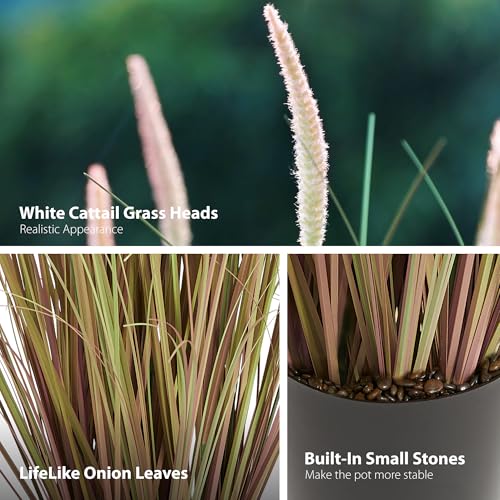 Artificial Cattail Reed Grass 3ft - 2 Pack Indoor Outdoor Faux Onion Grass