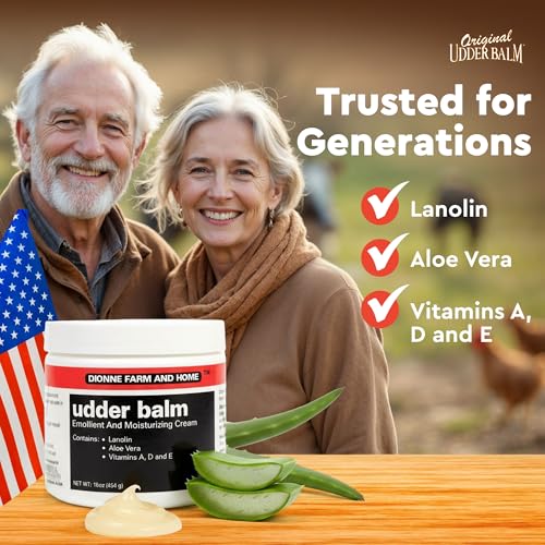 Dionne Farm and Home Udder Balm ? Made in USA ? Lanolin Healing Skin Care Cream for Dry, Cracked Hands ? Non-Greasy Working Hands Cream & Body Moisturizer for Dry Skin Relief, 16 Fl Oz Jar
