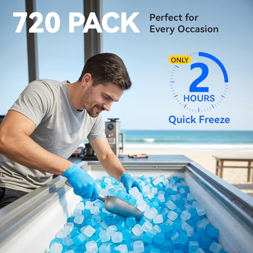 720 Pack Reusable Ice Cubes - Blue & White Refreezable Plastic Ice Cubes