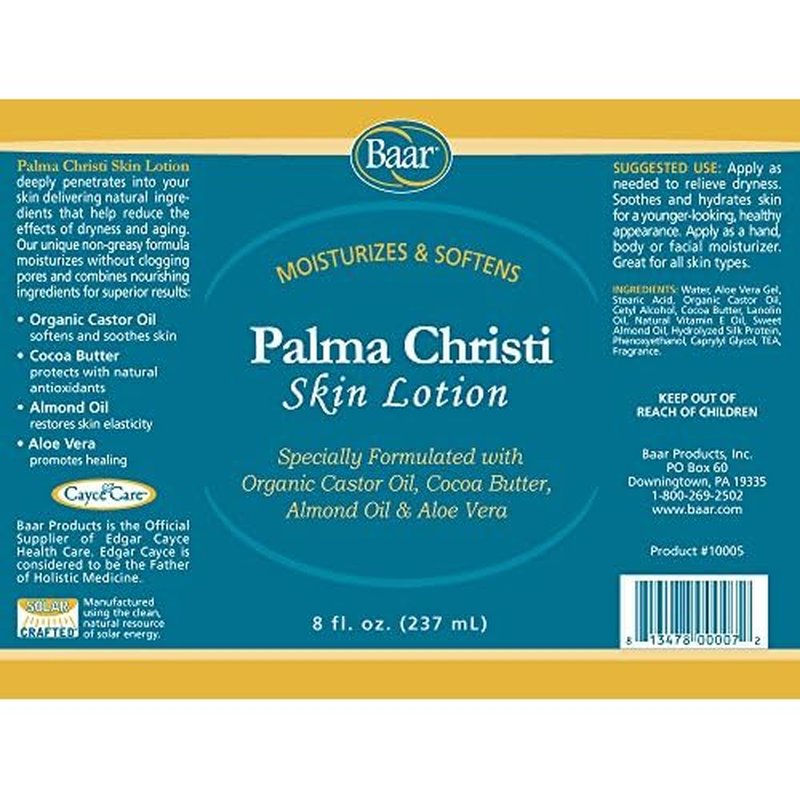 Baar Palma Christi Skin Lotion - Castor Oil, Cocoa Butter, & Aloe Vera, 8 fl. oz.