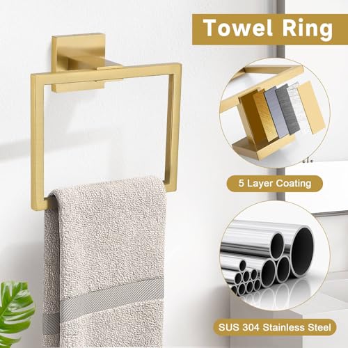 Brushed Gold 10-Piece Bathroom Hardware Set - Wall Mounted SUS304 Stainless Steel