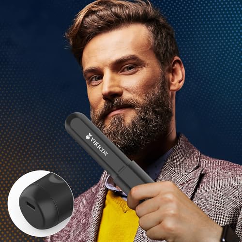 VIKICON Beard Straightener for Men - Black Cordless Heated Comb with 3 Temp Settings & Anti-Scald