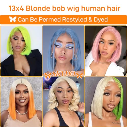 Blonde Human Hair Bob Wig 13x4 Lace Front Pre Plucked Hairline 8 Inch - Skydo 613 Variation