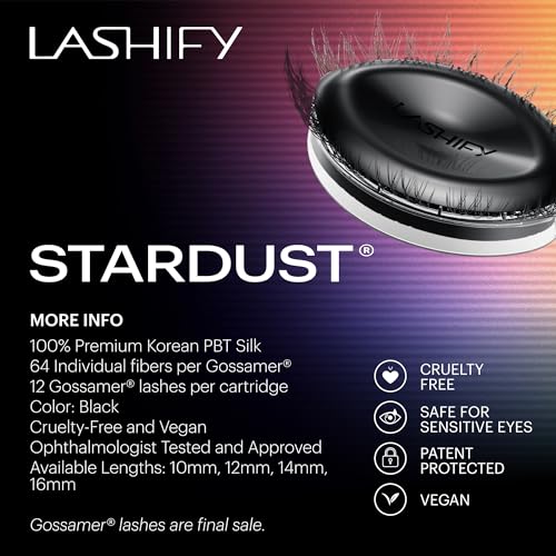 Lashify Stardust 12mm Gossamer DIY Eyelash Extensions Refill, The Multi-Length Multi Layered Lash, Thin Fibers of the Classic "C" Style, Black, Easy False Lashes