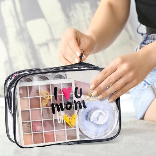 Mother's Day Clear Makeup Bags Set - 12 PVC Zipper Pouches, 6 Styles