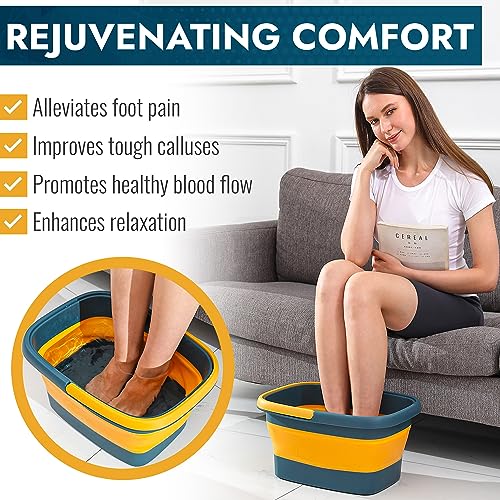 AllSett Health Collapsible Foot Soaking Tub - Foldable Orange Navy Home Spa