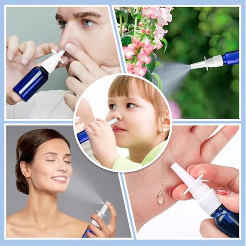 40 Pcs Nasal Spray Bottle, 10ML/0.35OZ 24 Pcs Refillable Glass Blue Nasal Spray Bottles Empty with 8 Funnels and 8 Labels