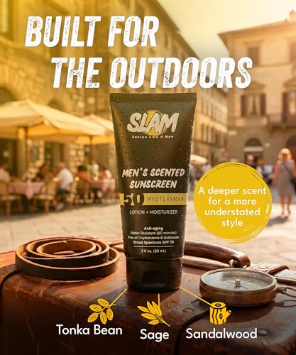 Men's SPF 50 Sunscreen Lotion Set - MysteryMan 3oz x 2 Pack, Scented Cologne-Style, Water-Resistant, Lightweight Skin Protection