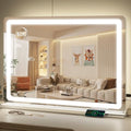 Large 32x22 Inch Lighted Vanity Mirror with Dimmable LED, Touch Control & USB - White