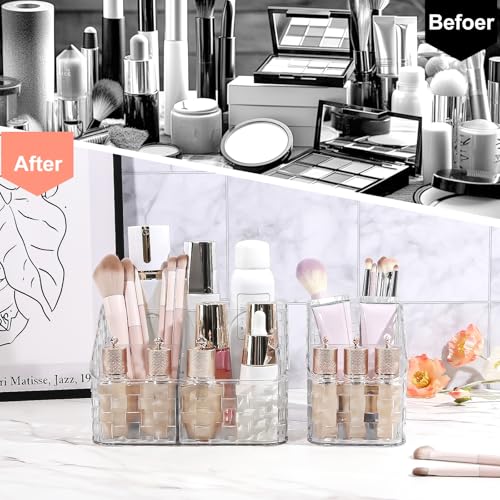 Acrylic Makeup Brush Holder Organizer with 4 Slots - Clear L Variation