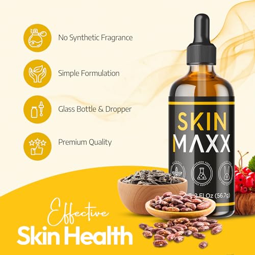 Skin Maxx Organic Face Oil with Castor, Rosehip & Black Seed Oil - 2 Fl Oz, Anti-Aging Moisturizer for Glowing Skin