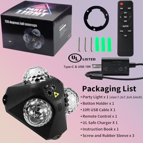 Disco Ball Party Lights Set with Remote RGB Laser & Strobe Effects for Indoor Outdoor Celebrations