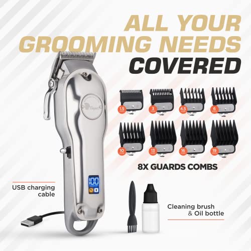 Fagaci Cordless Hair Clippers for Men & Women - Silver, Professional Grooming Tool