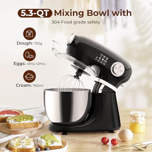 Electactic 5.3 Quart Electric Stand Mixer with 12 Speed - Black, New