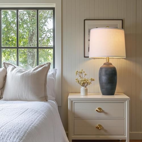 24.5-Inch Vintage Ceramic Table Lamp with Rustic Brown Finish - Farmhouse Nightstand Lamp - Retro Black Variation