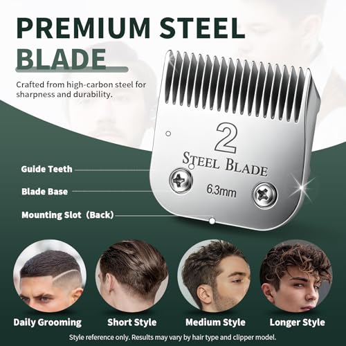 Size 2 Clipper Blade 6.3mm for Oster Classic 76, Heavy-Duty Stainless Steel