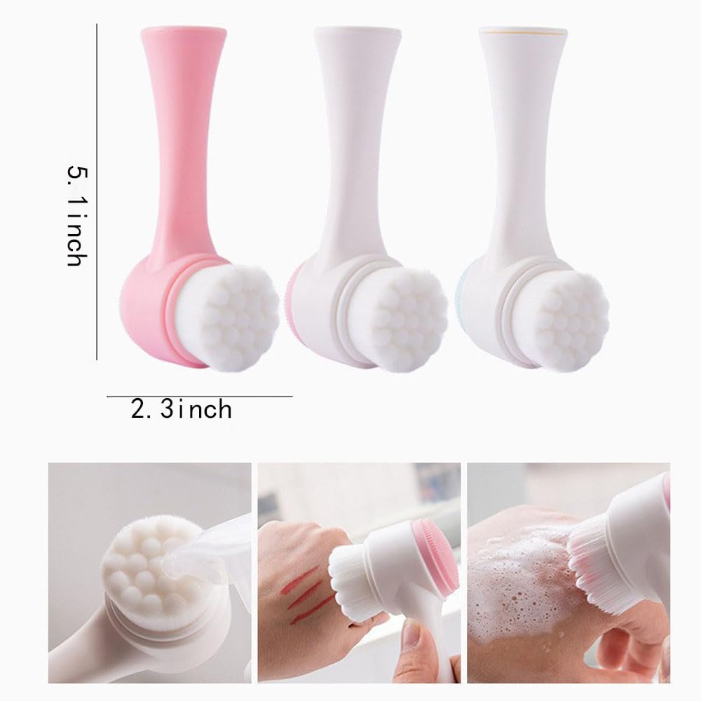 Manual Face Brush 2 in 1, Facial Cleansing Exfoliating, Silicone Double Side Face Wash Scrub Brush with Soft Bristles