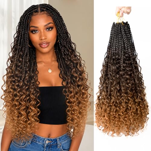 Boho Box Braids Crochet Hair 18 Inch with Curly Ends - Pre Looped Synthetic Hair for Black Women - Variation 1B/4/30