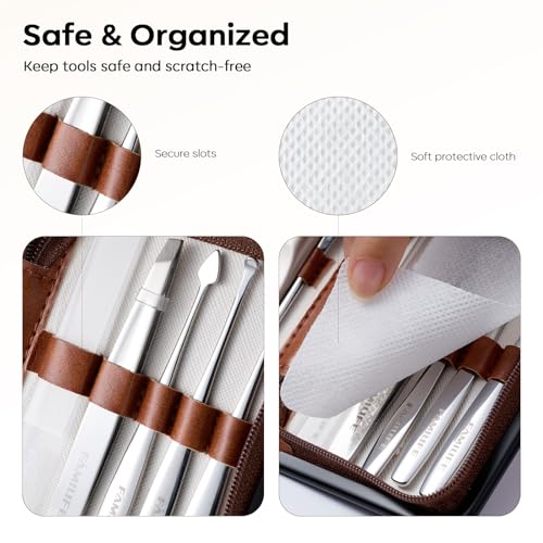 FAMILIFE 9-in-1 Nail Care Kit - Carbon Steel Cuticle Scissors & Clippers, Travel Grooming Set - Brown