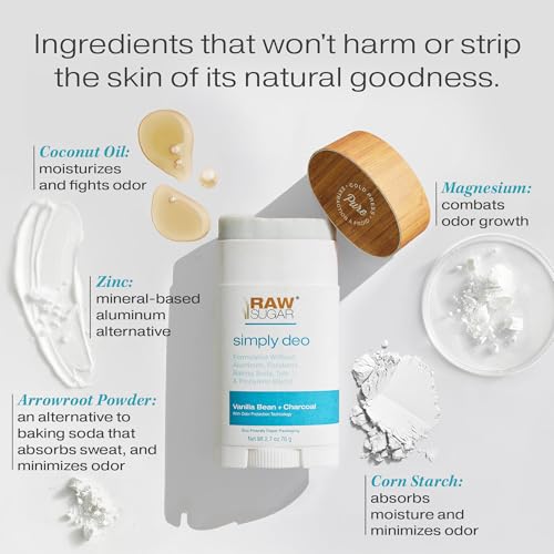 RAW Sugar Deodorant Stick Bundle - Aluminum-Free, Sensitive Skin, Vanilla & Charcoal Scent, Pack of 3