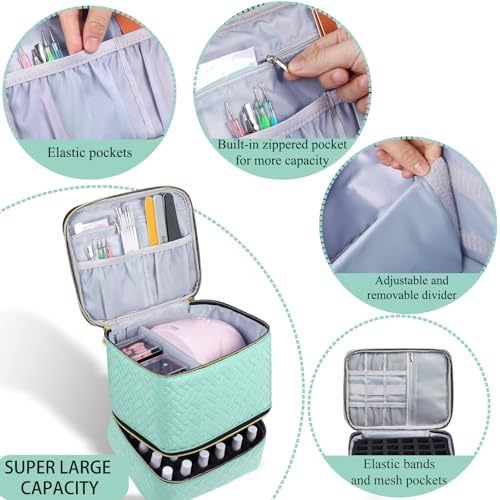RZMAYIS Light Green Nail Polish & Manicure Organizer Bag - Holds 30 Bottles & Lamp